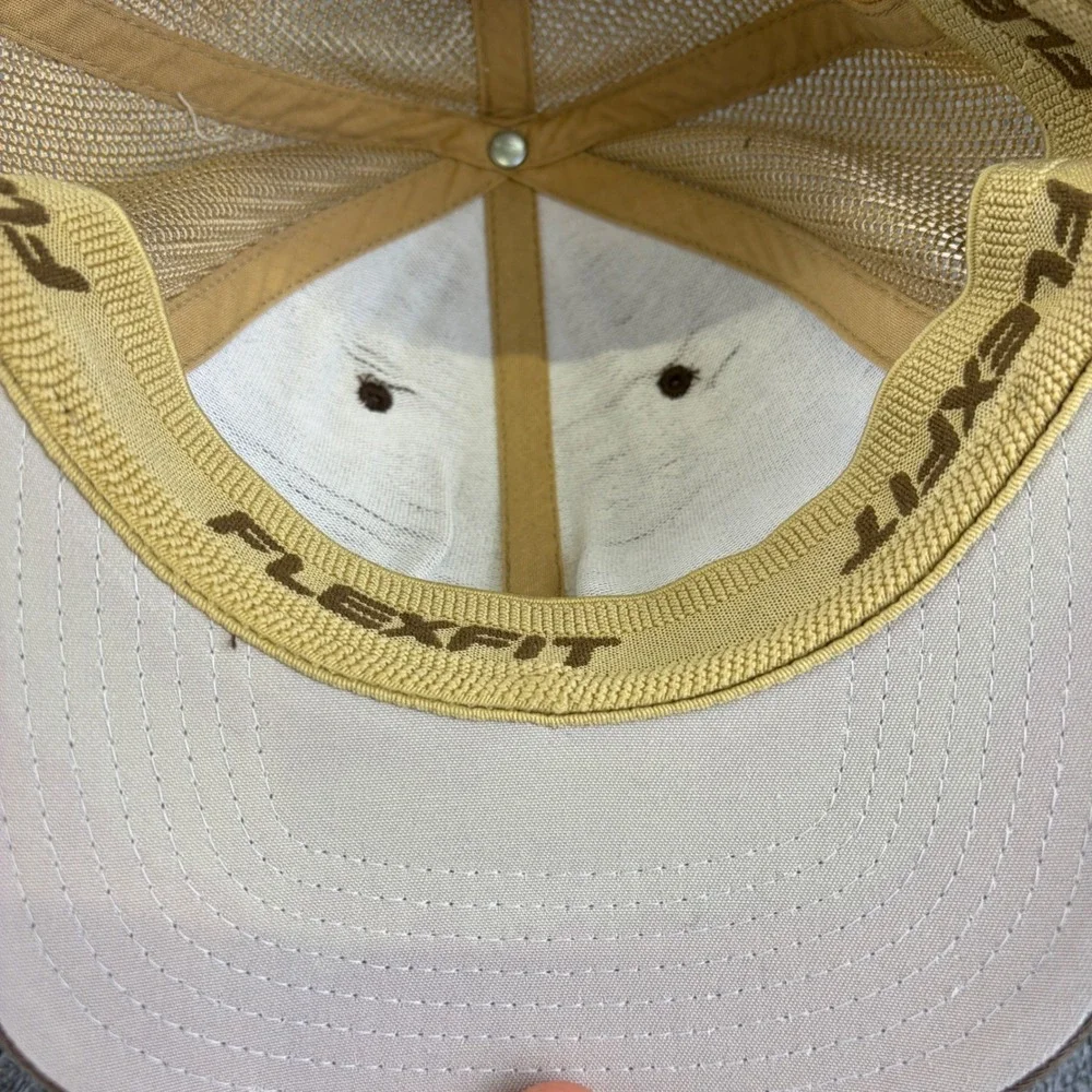 Kyocera Flexfit Mesh Trucker Hat Brown Tan Embroidered Logo Cap 0627